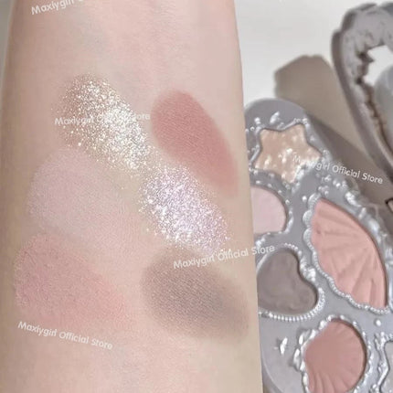 Flower Know Shell Pearl Collection Eyeshadow Palette Eye Glitter Make Up Palette Long Lasting 6 Color Eye Shadow Cosmetics