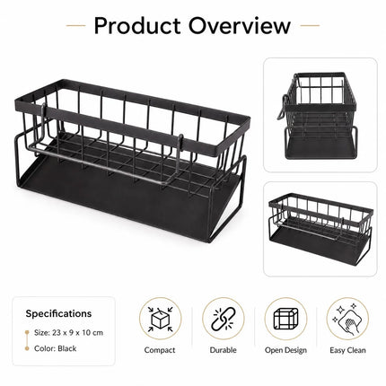 Metal Kitchen Sink Organizer Heavy Duty Caddy Countertop Sponge Holder with Drain Tray for Dish Soap and Scrubber Storage