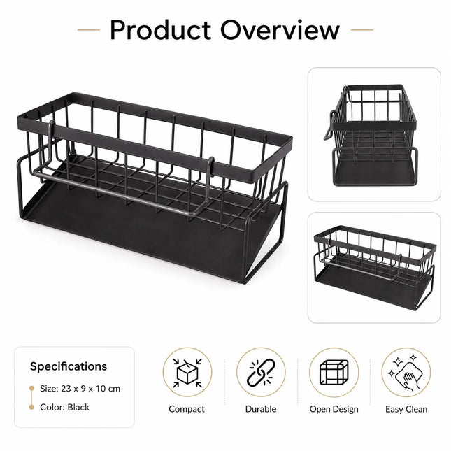 Metal Kitchen Sink Organizer Heavy Duty Caddy Countertop Sponge Holder with Drain Tray for Dish Soap and Scrubber Storage