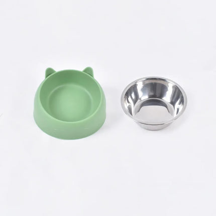 Cat Dog Bowl 15 Degrees Raised Non Slip Puppy Base Cat Food DrinkingStainless Steel  Water Feeder Tilt Safeguard Neck Pet