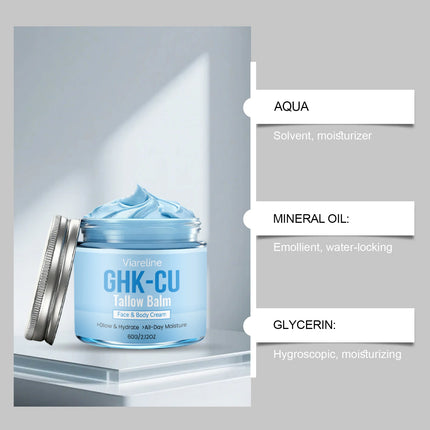 GHK-Cu Copper Peptide Tallow Balm Face Cream Hydrating Neck Moisturizer Body Skin Care Natural Vitamin E Honey Nourishing Lotion
