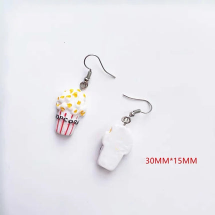 Cute Jewelry Bulk Wholesale Chocolate Strawberry Cake Popcorn Drink Coke Bottle Cap Miniature Food Resin Earrings for Women
