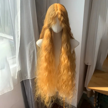 Golden Yellow Fluffy Wool Roll Mechanism Synthetic Wig | European and American Retro Lolita Super Long Hair Cover