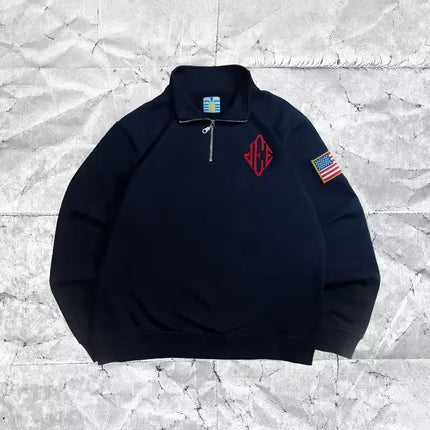 American fashion Gothic high neck embroidered pattern oversized PoLo shirt men'sY2K street retro Harajuku loose long sleeved top