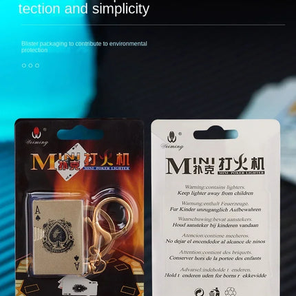 Metal Poker Keychain Pendant Inflatable Lighter Mini Compact Side Slip Butane Open Fire Outdoor Portable Lighter Men's Gift