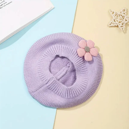 0-4Y Baby Girls' Cute Floral Beret Hat, 100% Cotton Knit Fabric, Lightweight Knit Cap for Infants Stretchable Thanksgiving
