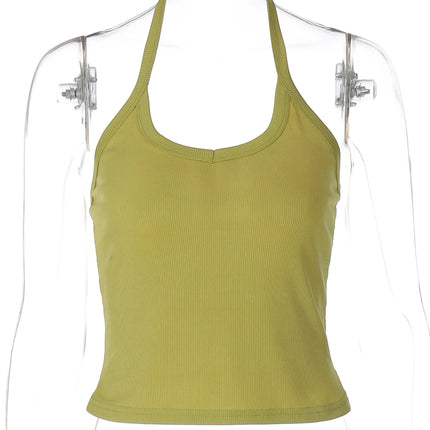 Hugcitar 2025 Summer Ribbed Halter Backless Solid Sexy Crop Tank Top Casual Y2K Women Clothes Beach Vacation Streetwear Yoga