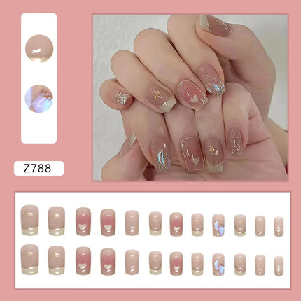 Sparkling Diamond 24 Pcs Press on Nails Pink Nail polish Glossy Artificial Finger Manicure Reusable False Nails