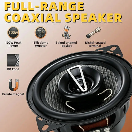 A Pair 4 Inch Full Coaxial Speaker 100W Max HD Audio 2 Way Coaxial Speaker Enhanced Car Stereo Sound High Output Distortion-Free