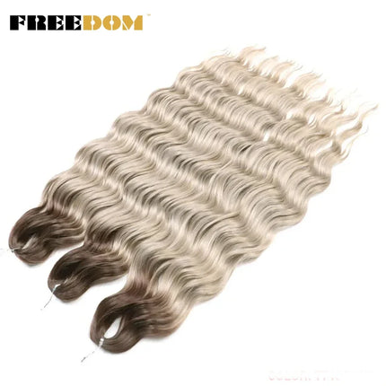 FREEDOM Synthetic Braiding Hair Extensions Deep Wavy 24 inch Long Curly Braids Hair Ombre Brown Rainbow Twist Crochet Hair