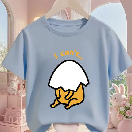 Cute Kawaii Gudetama T-Shirt For Kids Boys Girls Summer Cartoon Crew Neck Fashion Street Casual Wear 3-14 Years