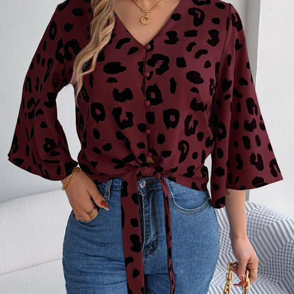 VigoCasey 2025 Female Leopard Print Chiffon Shirt Women Casual Long Sleeve Top Spring Office Lady Single Breasted Tops Clothes