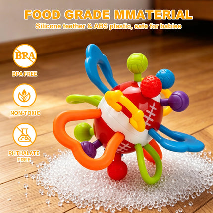 Manhattan Round Ball Baby Toys for Infant 0-12months Soft Silicone Hand Grab Ball Rattle Infant Teeth-glue Montessori Toys