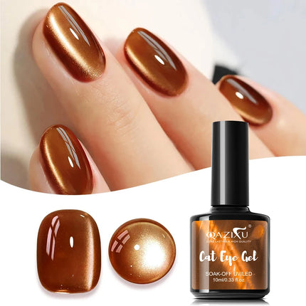 QAZIXU 10ml Brown Cat Eye Gel Nail Polish Golden Magnetic Gel Polish Semi Permanent Soak Off UV LED Nail Art Varnish All Seasons