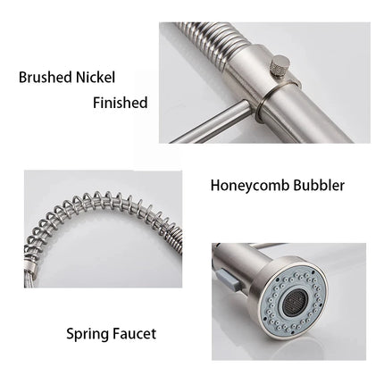 Kitchen Faucets Brush Brass Faucets for Kitchen Sink Single Lever Pull Out Spring Spout Mixers Tap Hot Cold Water Crane
