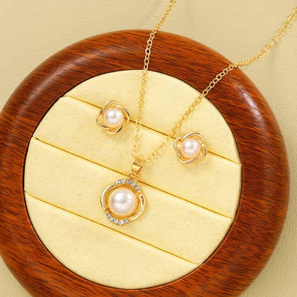 Korea New Hot Sale Peach Heart Pendant Earrings Necklace Rings Light Luxury Design Three-Piece Sets Trend Party Jewelry Gift Sets