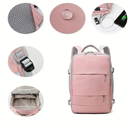 Water-resistant independent shoe compartment backpack with railing, USB interface travel bag, large-capacity storage bag