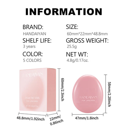 HANDAIYAN 5-Color Matte Pink Pebble Blush Waterproof & Sweat-Resistant Easy Application Dual-Use for Lips & Cheeks
