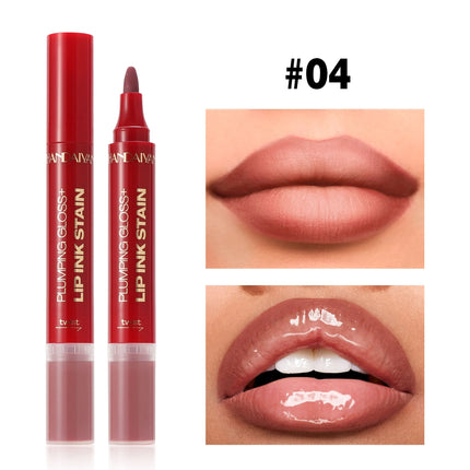 Lip Pencil Liquid Liner Double Head 2in1 Waterproof Tint Nude Oil Plump Gloss Mirror Lasting Moisturizing
