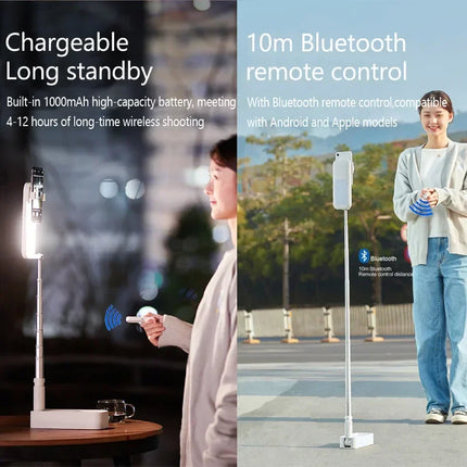 Multifunction PTZ Mobile Phone Live Dual Holder with 1000mAh Fill Light  Bluetooth Remote Control Retractable Shooting Stand