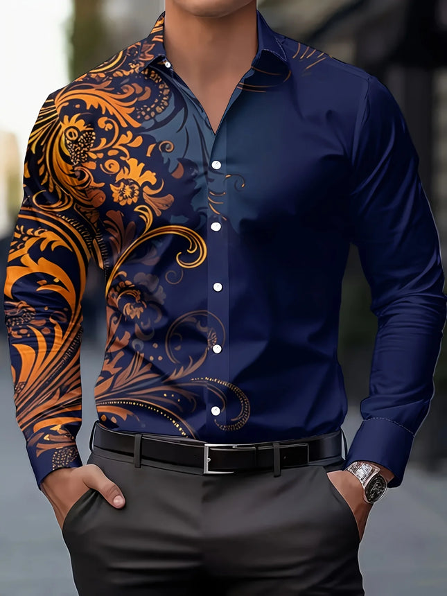 Men's Stylish Red Floral Print Dress Shirt - Casual Long Sleeve Button-Up Design Spring Fashion Shirt Floral Print Shirt