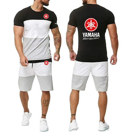 Yamaha  Logo Men's short sleeved T-shirt and shorts, two-piece sports set, summer, fashionable set, comfortable casual set, spor