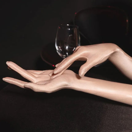 51CM Women Tight Thin Sexy Temptation Oily Lace Long Gloves Elasticity Breathable Transparent Stage Performance Opera Cosplay