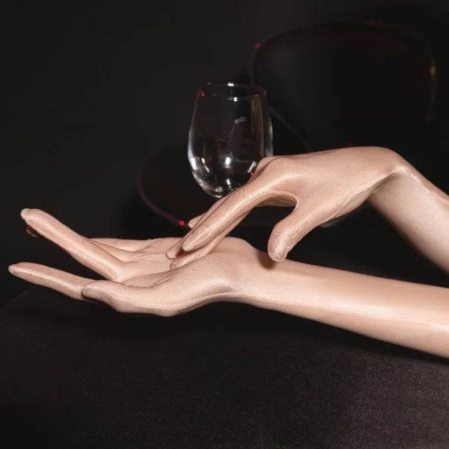 51CM Women Tight Thin Sexy Temptation Oily Lace Long Gloves Elasticity Breathable Transparent Stage Performance Opera Cosplay