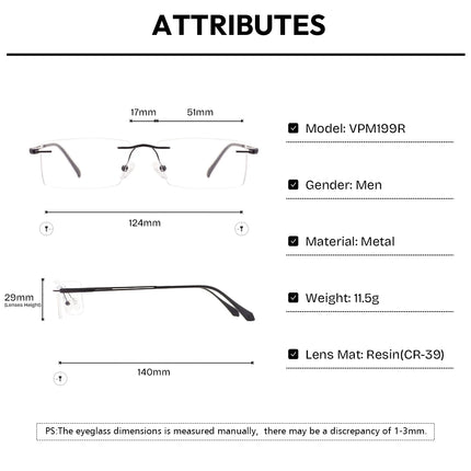 Ultralight Men Rimless Prescription Glasses Frameless Reading Computer Driving Blue Light Blocking Myopia Eyeglasses Progressive