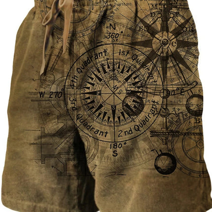 Men's Beach Pants Compass 3D Printed Shorts Men's Summer Breathable Shorts Fitness Street Shorts Men's Ropa Hombre