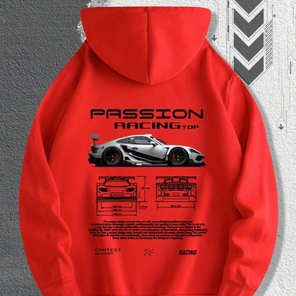 Men'S Passionate Racing Graphic Hoodie Featuring Race Cars and Sports Car Illustrations, Perfect for Everyday Wear
