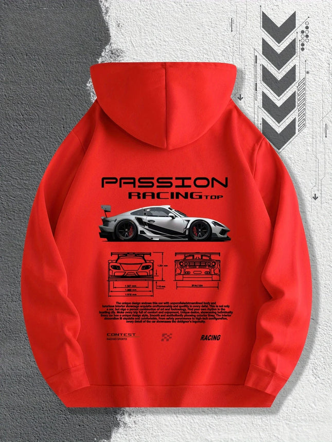 Men'S Passionate Racing Graphic Hoodie Featuring Race Cars and Sports Car Illustrations, Perfect for Everyday Wear