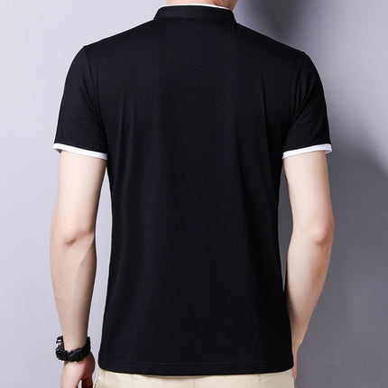 2025 New Men's Casual and Fashionable Solid Color Short-Sleeved Stand-Up Collar T-shirt Summer Versatile and Comfortable Top
