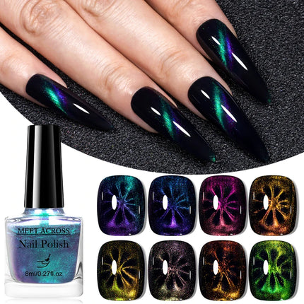 MEET ACROSS 8ml Magnetic Nail Polish Dubble Light Cat Eye Gel Nail Polish Semi-permanent Nail Polish Without Lamp Wave Polish