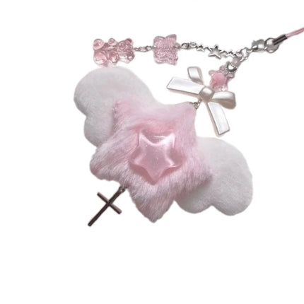 Sweet Bowknot Pendant Phone Chain Rope Wing Keychain Handmade Cellphone Strap Lanyard Acrylic Keyring Bag Ornament