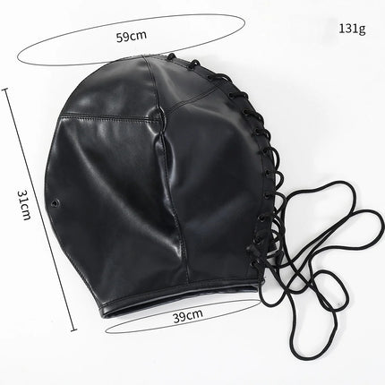 PU Leather Bondage Mask Full Head Hood Blindfold BDSM Fetish Roleplay Slave Harness Sexy Adult Sex Toys for Women Men Couples