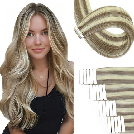 Invisible Tape In Remy Human Hair Extensions Skin Weft Piano Color Brown mixed Honey Blond Tape ins Hair Extensions