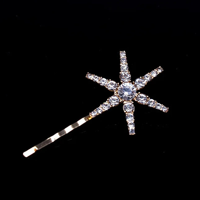 New Geometric Stars Moon Rhinestone Hair Clip Set Snowflake Star Bride Hairpins Women Side Clip Hair Barrettes Hair Jewelry Gift
