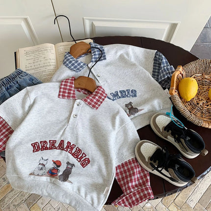 Children Polo Shirts  2025 Spring Sweatshirts for Boys Girls Plaid Kids Pullovers Cotton Toddler Outfits Baby Sweater Clothing