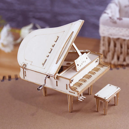 Creative Hand Cranked Piano Music Box Wooden 3D Puzzle Kits Building Blocks Toys Set DIY Assemble Models for Teens & Adults Gift