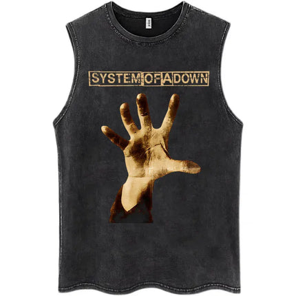 Washed Rock Band System of A Down Mezmerize Tank Tops Men's Retro Hip Hop Gothic Sleeveless T-shirt Oversized Cotton Vests Gifts