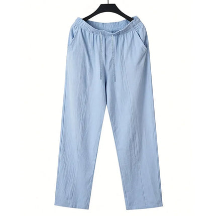 Men 2026 New Linen Straight Leg Pants Elastic Drawstring Waist Breathable Summer Beach Holiday Travel Casual Trousers