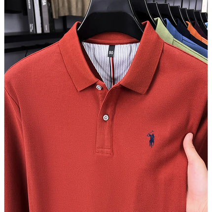 High-end brand 100% cotton long sleeve polo shirt, fashion luxury, pony embroidery, business casual comfort, new Paul men's T-shirt