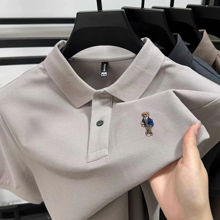 Summer high-quality cotton short sleeved men's polo shirt fashion brand teddy bear embroidery golf business casual T-shirt