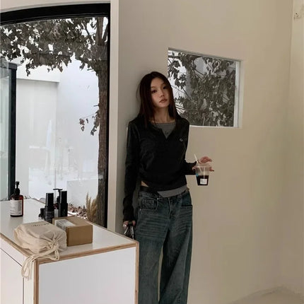 2024 Autumn Winter Long Sleeves Korean Fashion Style O-neck T-shirt For Women Fake Two-Piece T-shirts Ladies Top Tee Clothes
