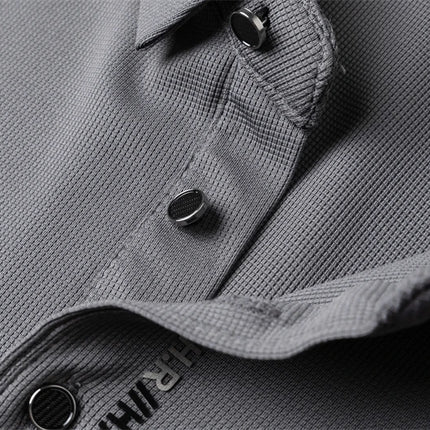 New Men's Business Casual Long Sleeved Shirt with Badge Solid Color Polo Shirt Fashionable Breathable Comfortable Versatile Top