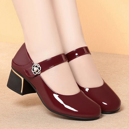 Women's Leather Shoes New Style Dancing Shoes Leongyue Mother Shoes Soft Sole Thick Heel Women's Shoes One-Button Single Shoes