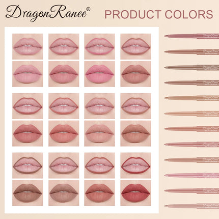 12-Piece Lip Liner Set for Outlining Lip Shapes, Beginner-Friendly, Natural and Delicate, Waterproof Matte Nude Lip Liner Set