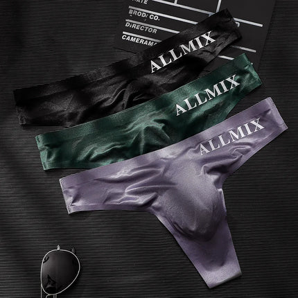 3 PCS Sexy Transparent Underwear Men Thongs Sports Fitness Letter Thin Hip Panties G-Strings Ice Silk Low Waist Seamless Thongs