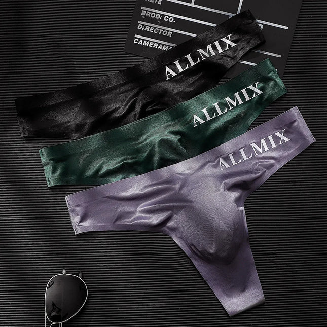 3 PCS Sexy Transparent Underwear Men Thongs Sports Fitness Letter Thin Hip Panties G-Strings Ice Silk Low Waist Seamless Thongs